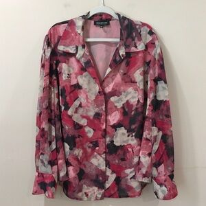 Jones New York Collection Pink Watercolor Abstract Floral Button Up Blouse 24W